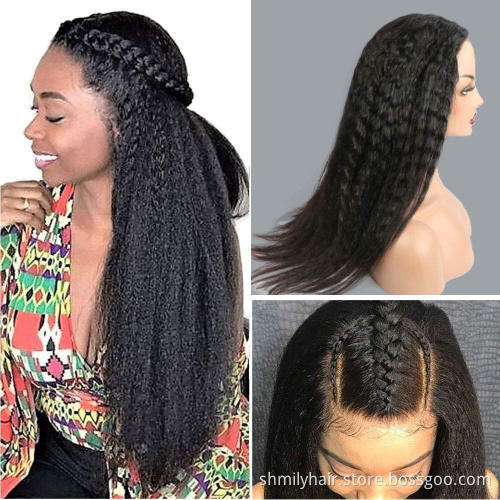 U Part Wig Kinky Straight Human Hair Wig For Black Women 150% Density Brazilian Remy Yaki Straight Glueless Middle U Shape Wigs